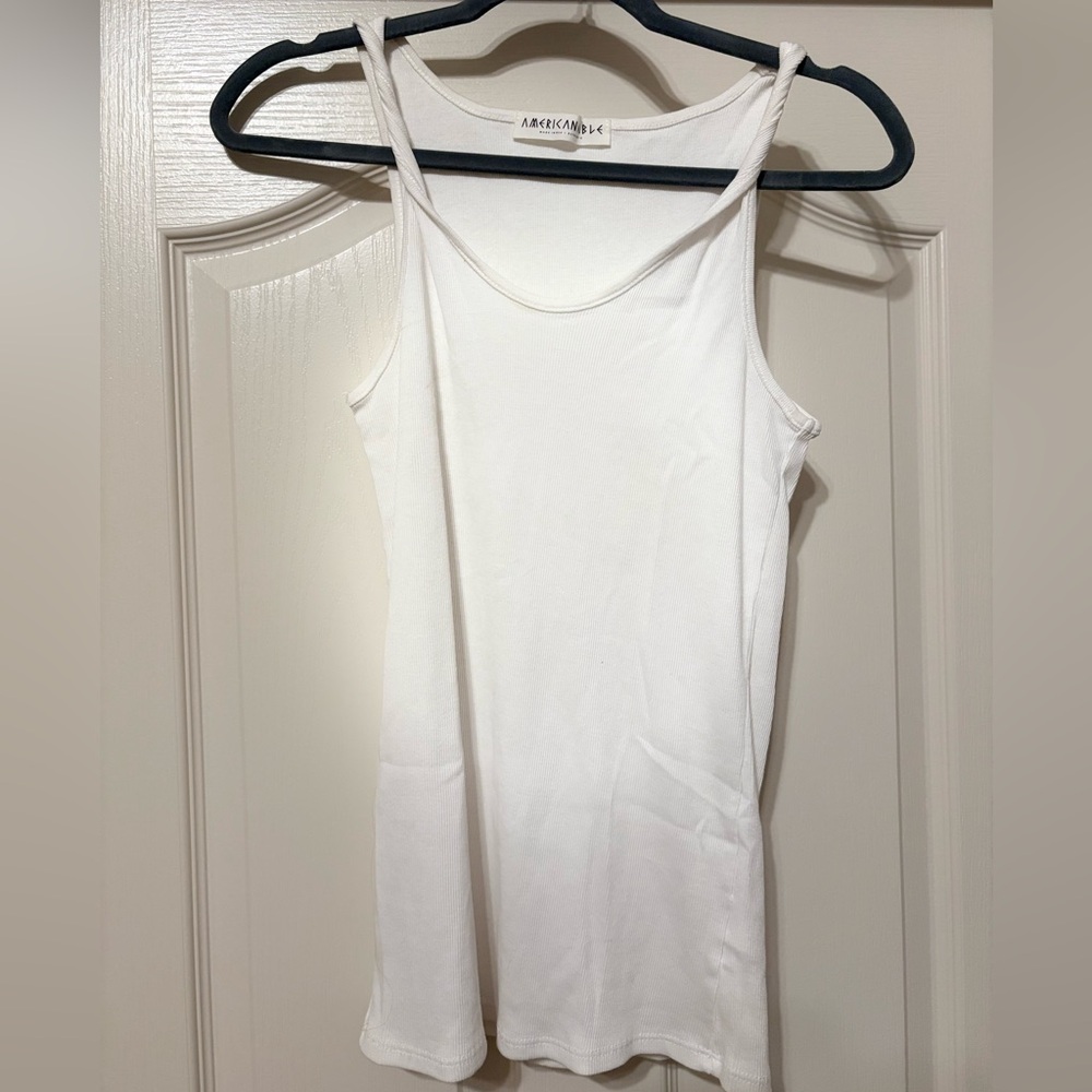 Classic White Tank Top with Twisted Strap Design